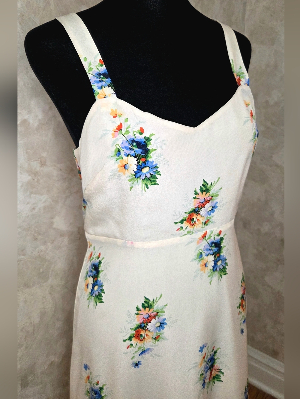 Madewell 100% Silk Floral Slip Dress Midi Ivory Bias Cut Size 2 Summer